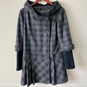 Checkered Wool Blend Hooded Coat